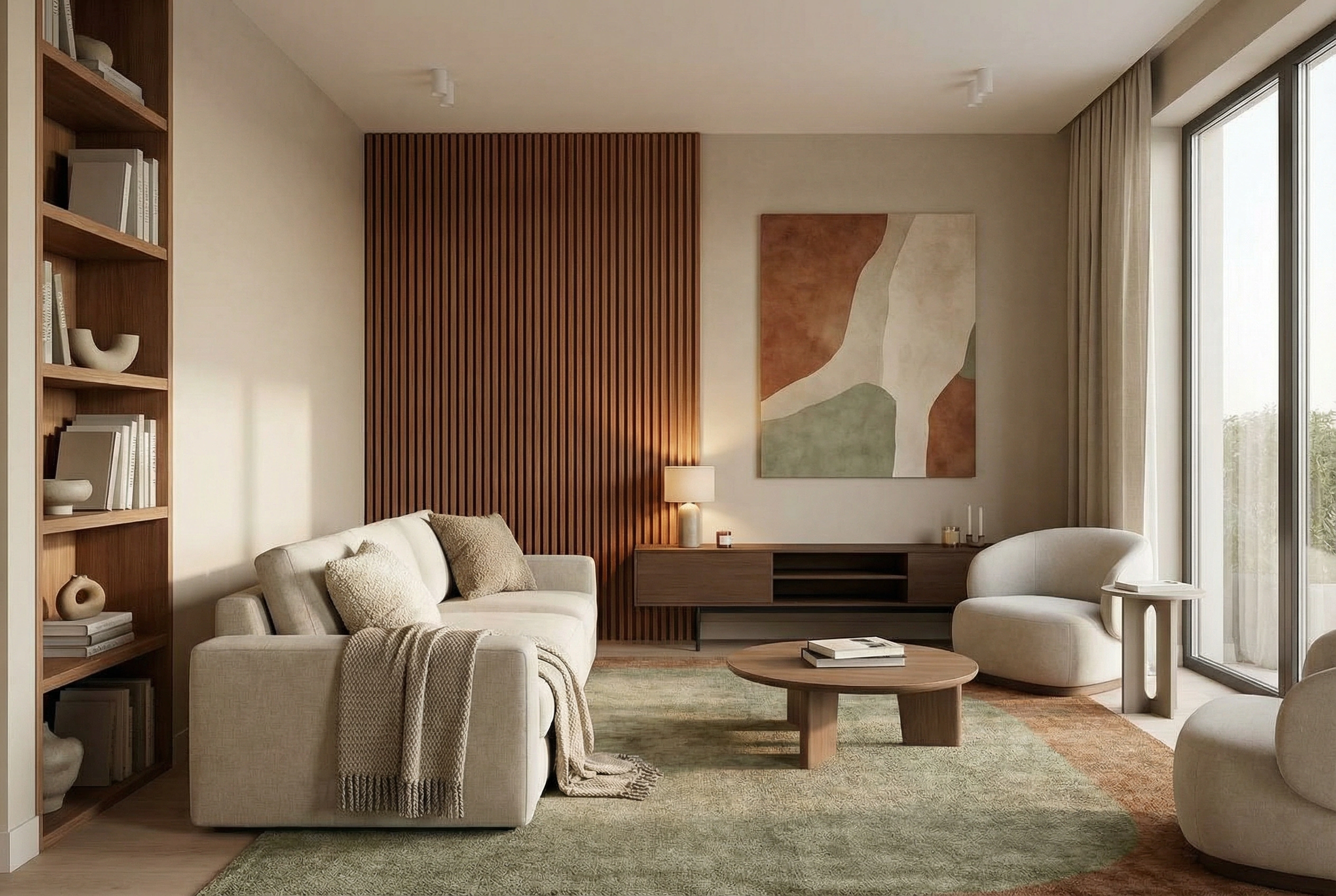 Окрашенные стены + рейки/панели